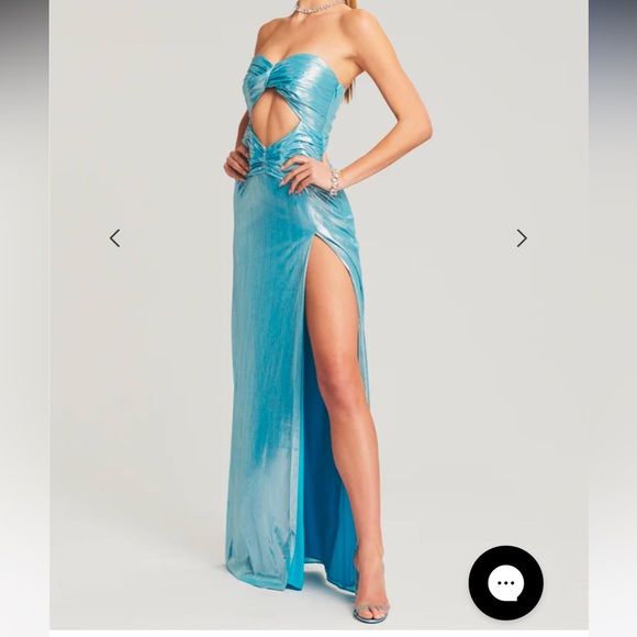 Retrofete SOLEIL DRESS Metallic Blue aqua Gown M - Picture 2 of 6